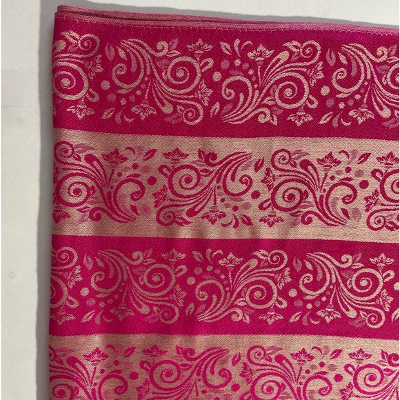 Pashmina Cashmere Scarf Wrap Rich Pink, Cream, Sage w/ Tassels Excellent Vintage - Picture 13 of 14